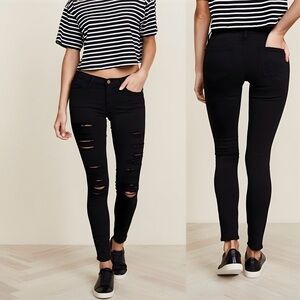 Frame Le Skinny de Jeanne Denim | Film Noir Black Distressed Jeans | 30